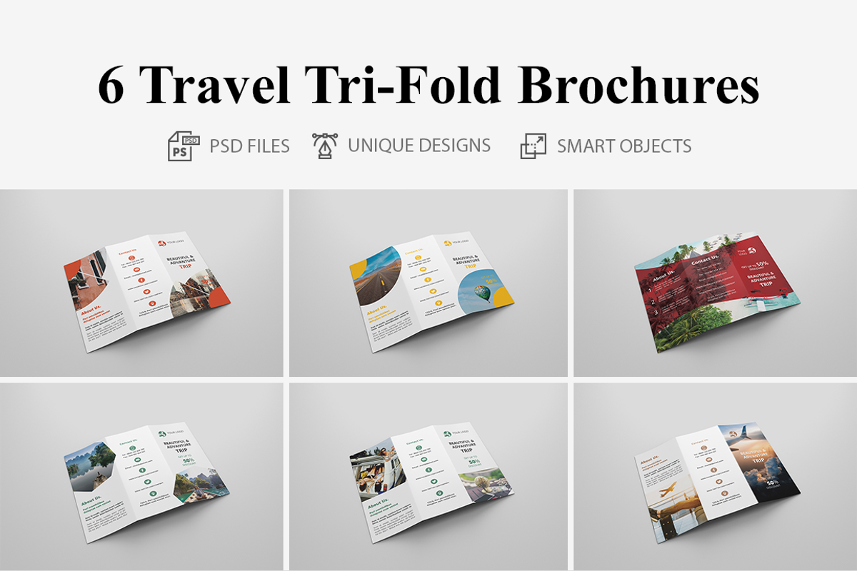6 Travel Tri Fold Bochures, a Brochure Template by Creatricks (Photo 1 of 13)