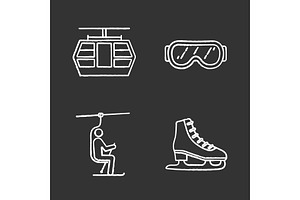 Winter Activities Chalk Icons Set