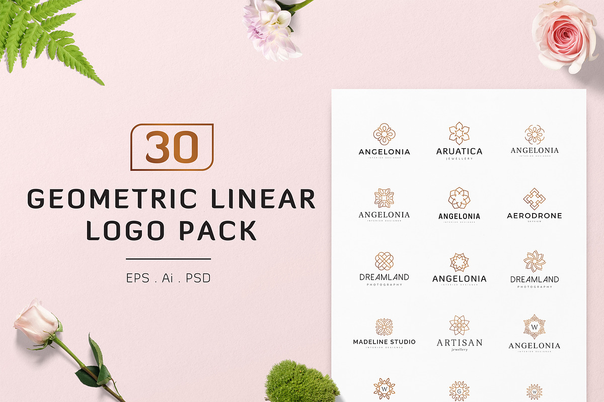 30 Geometric Linear Logo Pack, a Branding & Logo Template by XpertgraphicD (Photo 1 of 9)