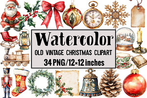 Old Vintage Christmas Clipart, an Illustration by Design Market