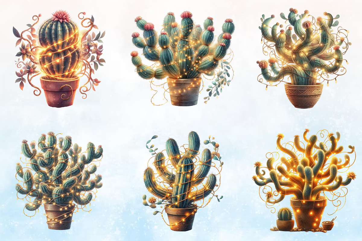 Watercolor Vintage cactus Clipart, a Seasonal Illustration by Rose Art (Photo 2 of 5)