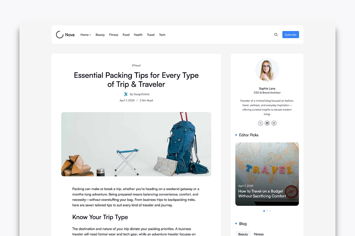 Nova - Minimalist WordPress Blog Theme preview 3