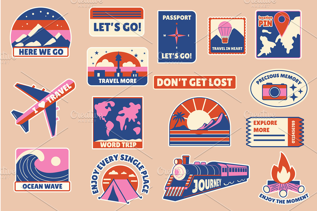 Retro Travel Stickers, a Seasonal Illustration by alexdndz