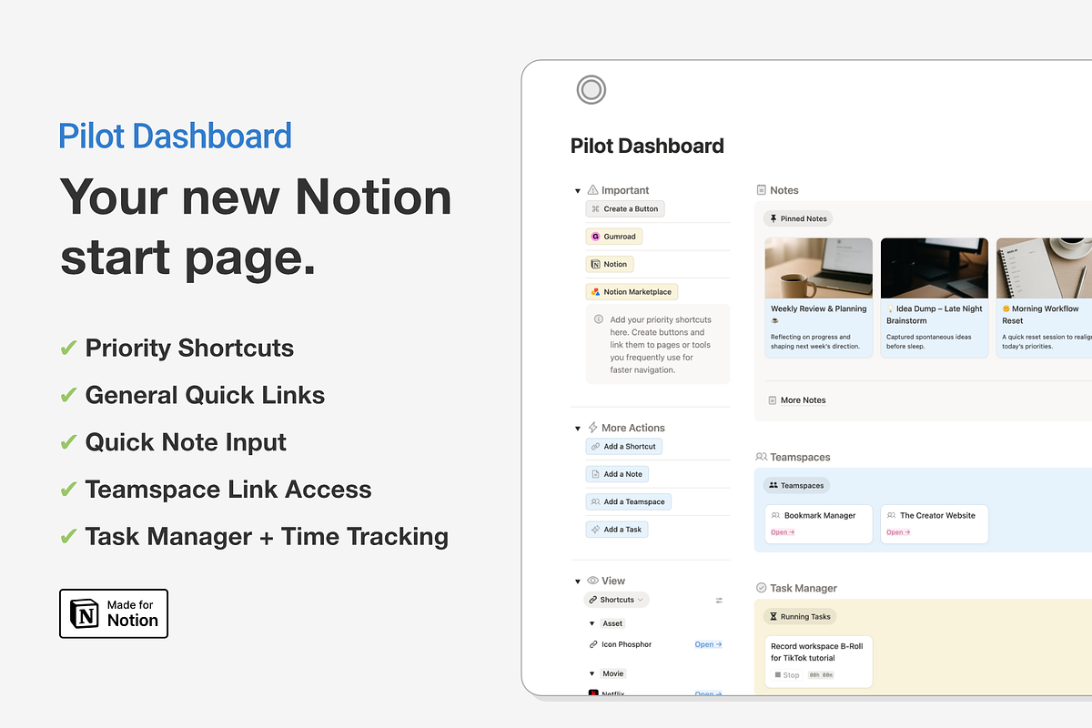 Pilot Dashboard - Notion Template, an App Template by Creatornomic (Photo 1 of 2)