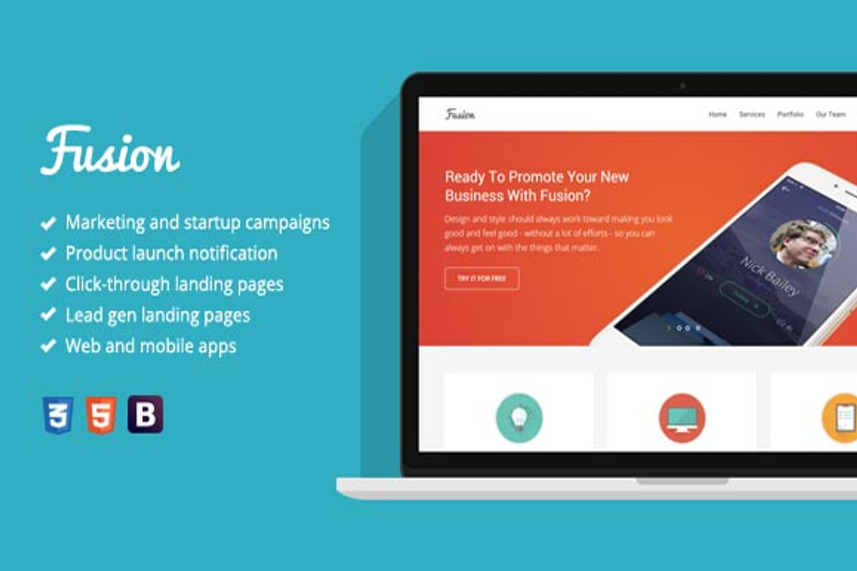 Fusion - Flat Marketing Template, an App Template by MYSHOPNAME