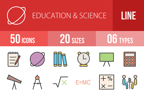 50 Education Line Filled Icons