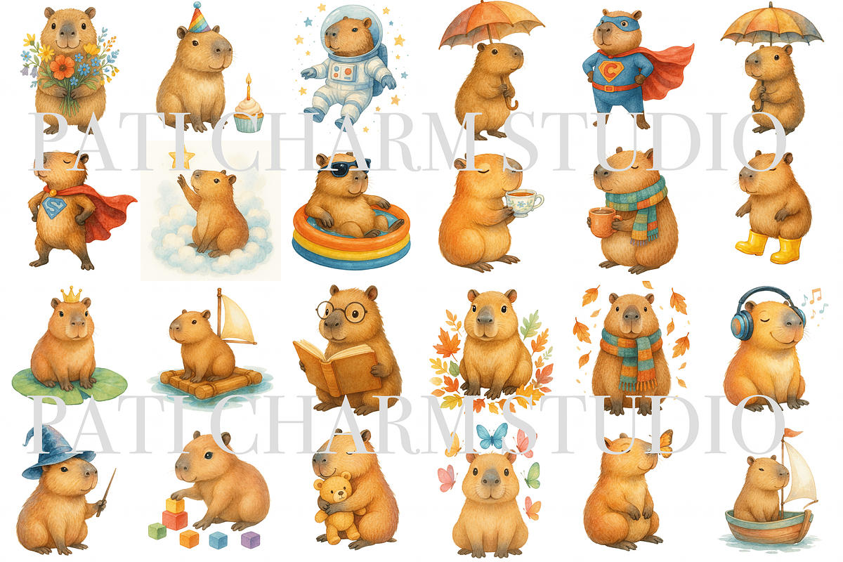 26 Capybara Clipart PNG, an Animal Illustration by Pati Charm Studio (Photo 2 of 8)