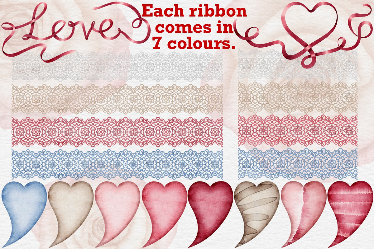 Valentines Roses watercolor clipart., a Seasonal Illustration by Happy Sloth Graphics (Photo 9 of 12)