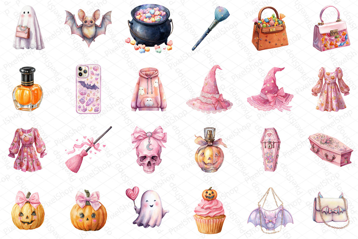 Watercolor Girly Halloween Clipart, an Illustration by DreamPrint404 (Photo 2 of 5)