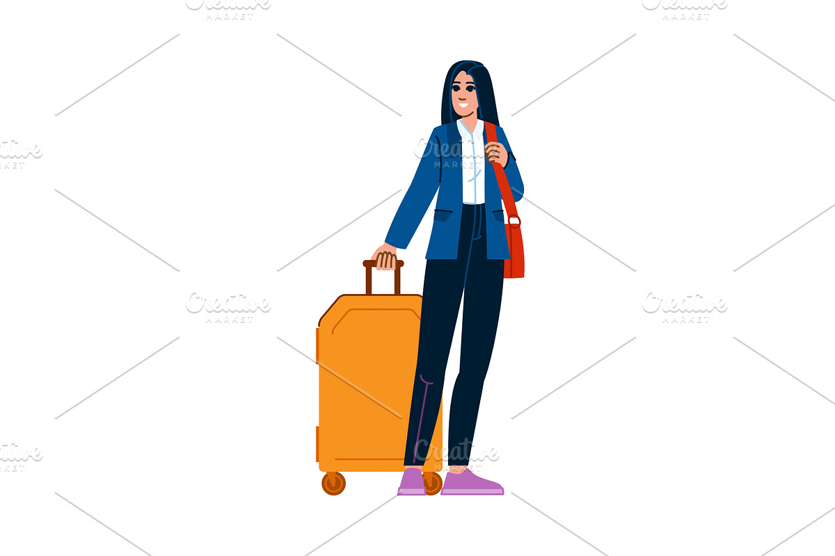 Businesswoman waiting with suitcase, a Transportation Illustration by pikepicture