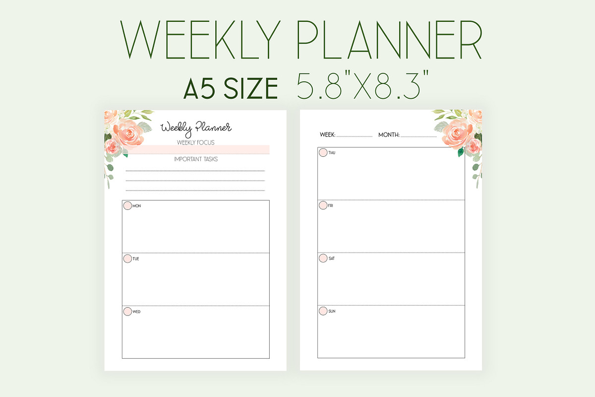 Weekly Planner A5 Inserts, a Stationery Template by EasyLifePlanners (Photo 5 of 6)