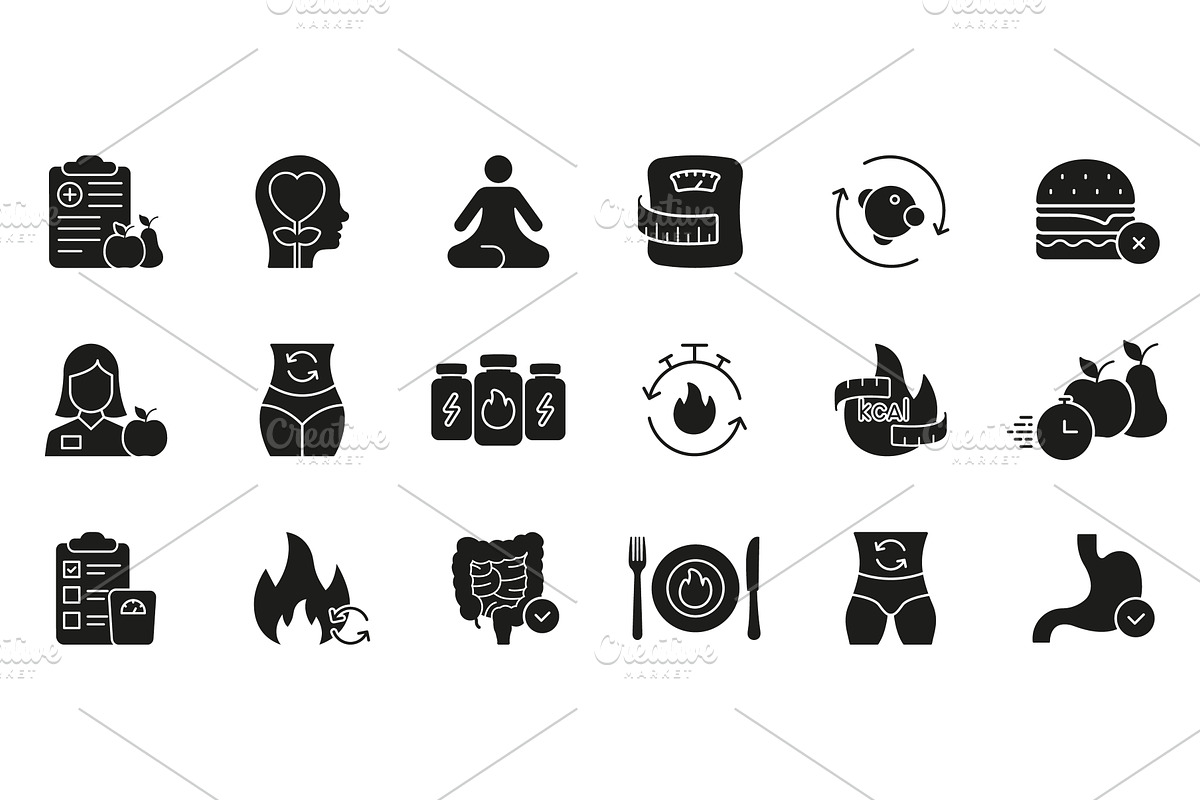 Health and Wellness Lifestyle Icons, a Food Illustration by Vector Creator