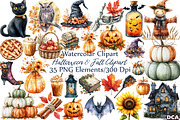 Watercolor Halloween & Fall Clipart, an Illustration by DreamCafeArt (Thumbnail 1 of 7)
