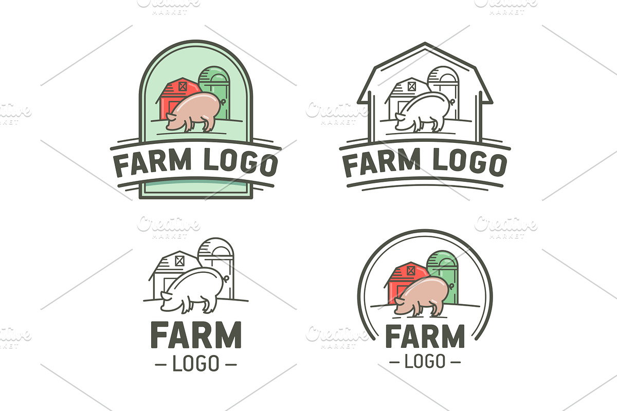 Farm logo set, an Animal Illustration by Evanat Illustrations