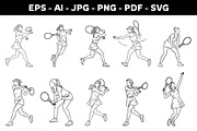 Woman Playing Tennis Line Art, an Object Graphic by nandinigraphics (Thumbnail 1 of 7)