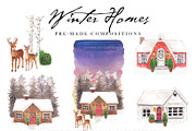 Winter Christmas Homes, a Seasonal Illustration by creativeDi (Thumbnail 2 of 4)