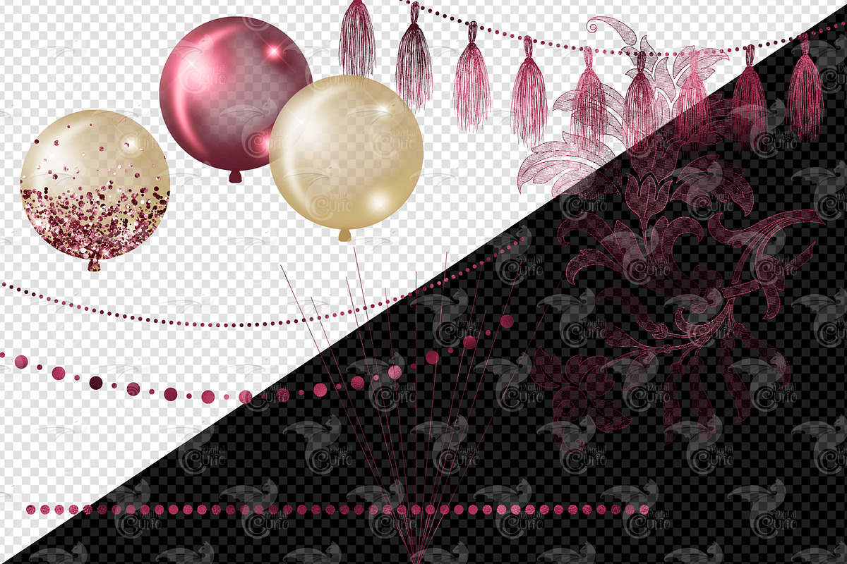 Burgundy and Gold Glam Balloons, an Illustration by Digital Curio