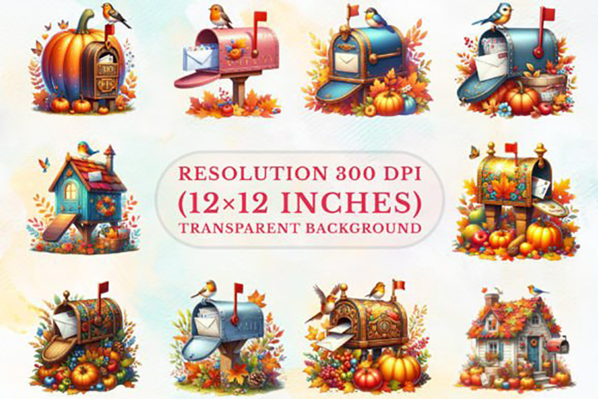 Autumn Mailbox Sublimation Clipart, an Animal Illustration by LaijuAkter (Photo 2 of 3)