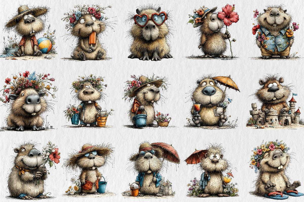 Whimsical Summer Capybara Clipart, a Seasonal Illustration by Rose Art (Photo 2 of 6)