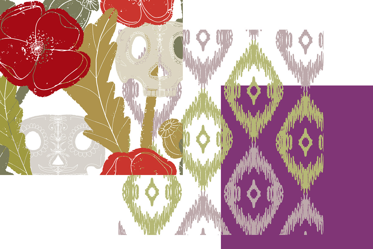 Folk art pattern poppy, sugar skull, a Pattern Graphic by NayaChu (Photo 8 of 10)