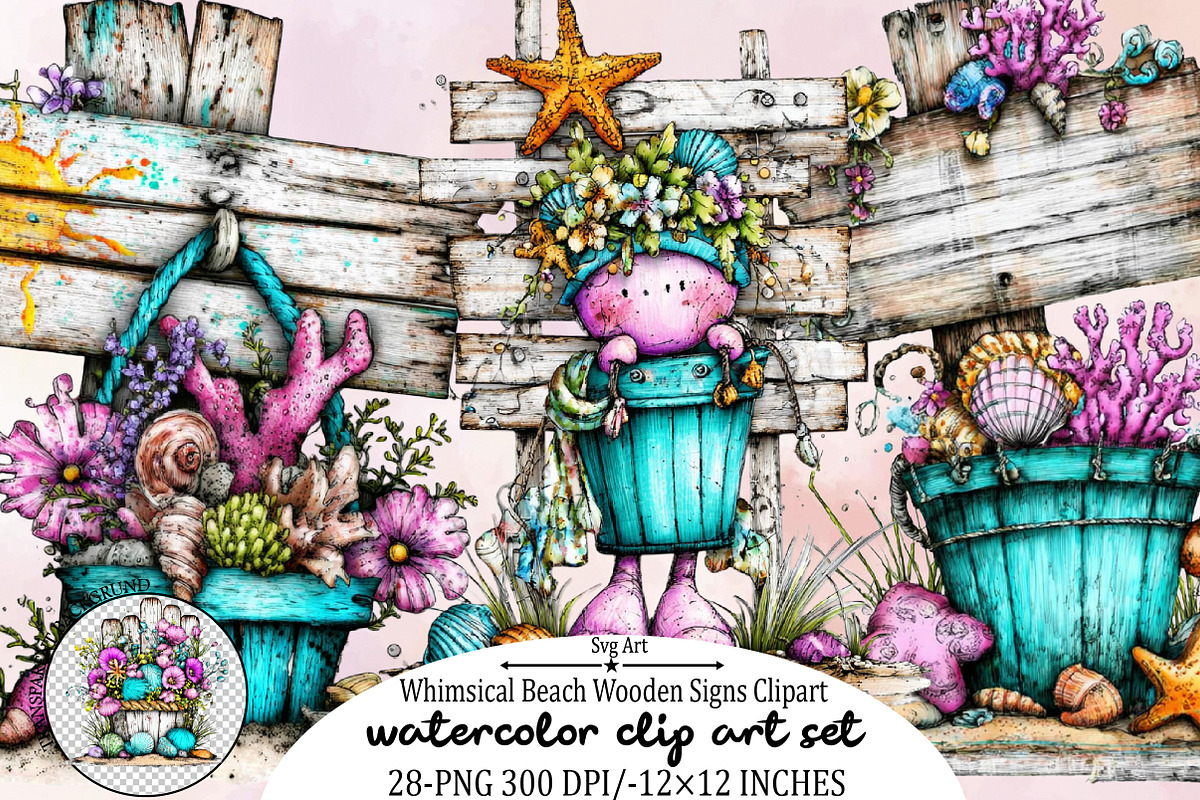 Whimsical Beach Wooden Signs Clipart, an Illustration by SVGArt (Photo 1 of 9)
