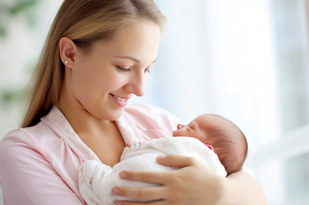 Portrait of happy mother holding her newborn baby. Generative AI, a Person Photo by AS photostudio