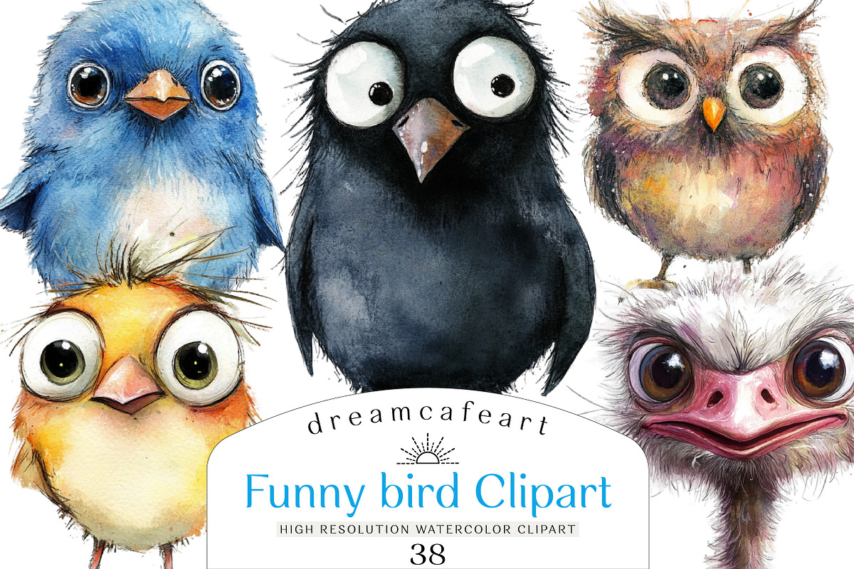 Funny bird Clipart Bundle, an Illustration by DreamCafeArt (Photo 1 of 5)