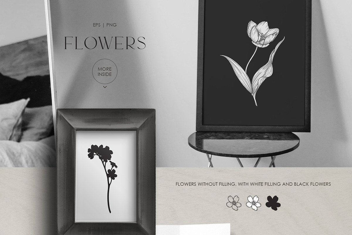 Black Flowers. Vector Set, an Illustration by PatrushevaYana (Photo 2 of 8)