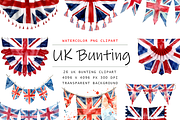 Watercolor UK Bunting Clipart, a Decorative Illustration by stickermadness (Thumbnail 1 of 3)