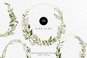 Watercolor Greenery Foliage Clipart