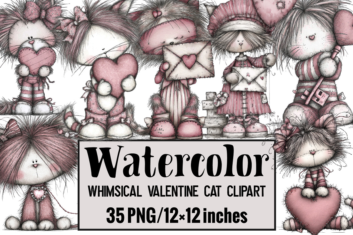 Whimsical Valentine Cat Clipart, an Illustration by Design Market (Photo 1 of 3)