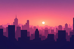 Flat Silhouette Cityscape with Eveni, a Photo by LOGOCREATIVE