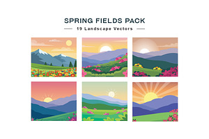 19 Spring Fields Landscape Vector, an Illustration by jongcreative