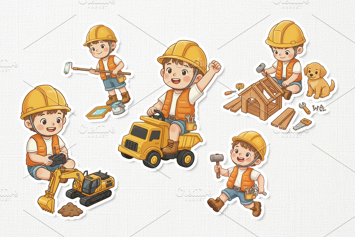 Cute Construction Worker Cartoon, a Work Illustration by Gohsantosa (Photo 3 of 4)