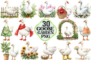 White Goose Garden Clipart, an Illustration by Pixels.Craft