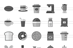 50 Coffee Shop Greyscale Icons