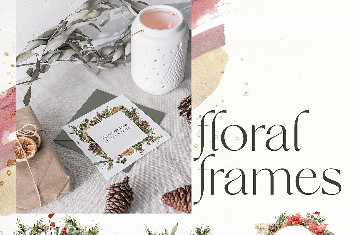 Christmas watercolor floral clipart, a Seasonal Illustration by Yuliya Derbisheva (Photo 4 of 13)
