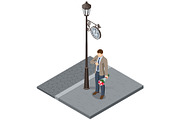 Isometric man waiting with flower, a Person Illustration by Golden Sikorka (Thumbnail 2 of 3)