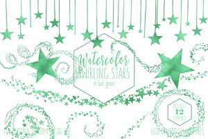 Kelly Green Watercolor Star Clipart, an Object Illustration by ClipartBrat Graphics
