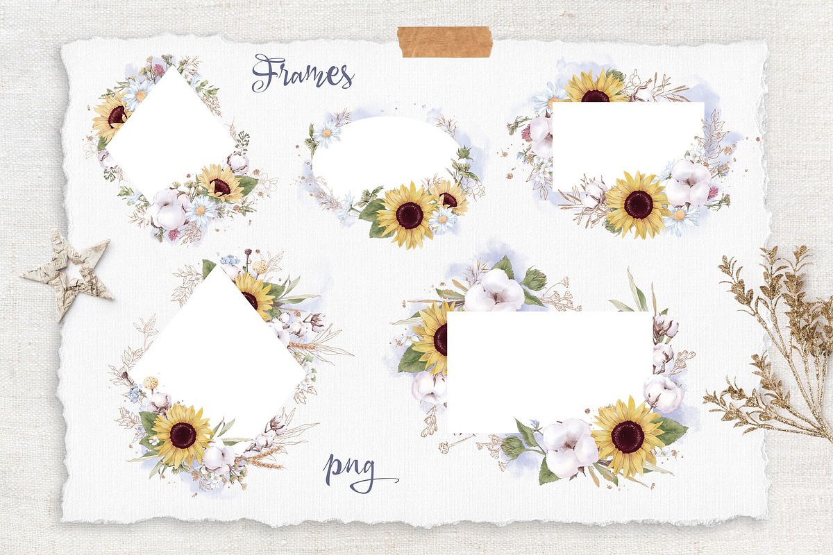 Watercolor Sunflowers and Cotton, an Illustration by Yuliya Art (Photo 15 of 24)