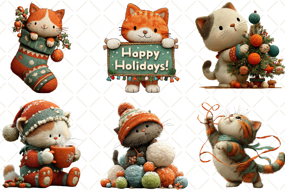 Christmas Cats Clipart, an Illustration by Black Bird Studio (Photo 2 of 6)
