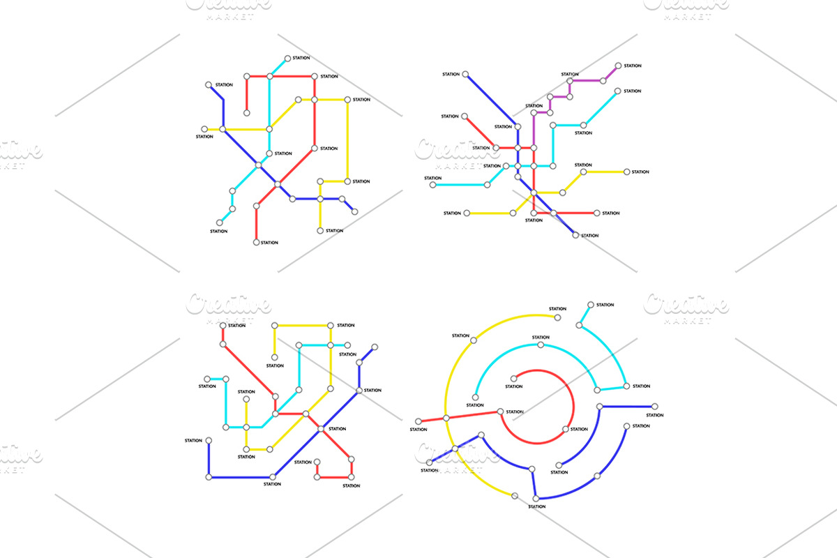 Metro Map Signs Color Thin Line Set., an Object Illustration by ...