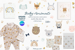Face baby animals collection, an Animal Illustration by polikarpovaart