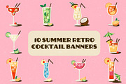 10 Summer Retro Cocktail Banners, a Seasonal Illustration by Soulprint Mercury (Thumbnail 1 of 12)