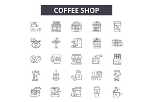 Coffee Shop Line Icons, Signs Set