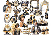 1920s Party Black Clipart, a Person Illustration by GlamArtZhanna (Thumbnail 2 of 5)