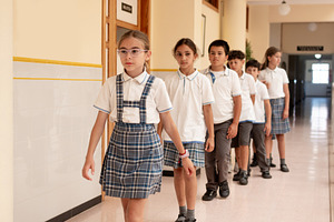 Primary School Students Walking in Line Through School Hallway, a School & Education Photo by etorres69