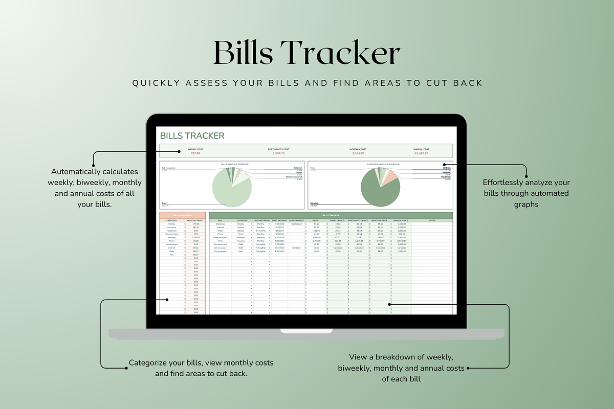 Bills Tracker - Green, a Templates & Theme by The Creative Plans co (Photo 4 of 10)