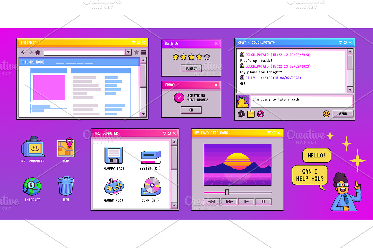 Retro computer screen interface in, an Illustration by art PVP - market