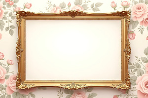 Elegant Gold Frame on Floral Wallpap, a Photo by LOGOCREATIVE